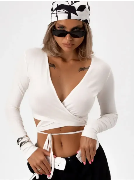 Укороченный кроп топ с длинным рукавом лонгслив с завязками