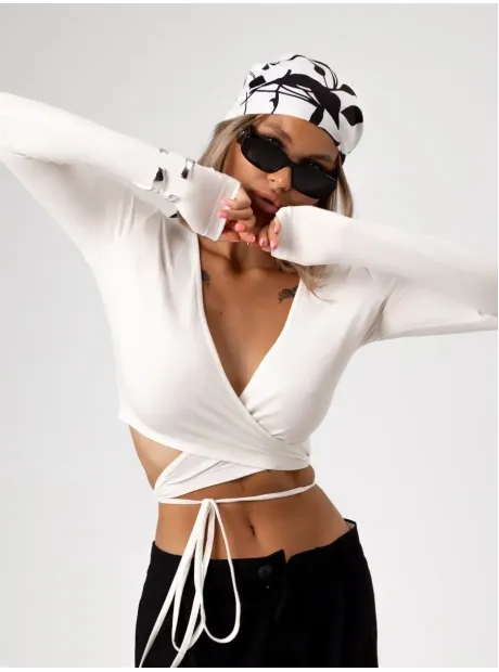 Укороченный кроп топ с длинным рукавом лонгслив с завязками