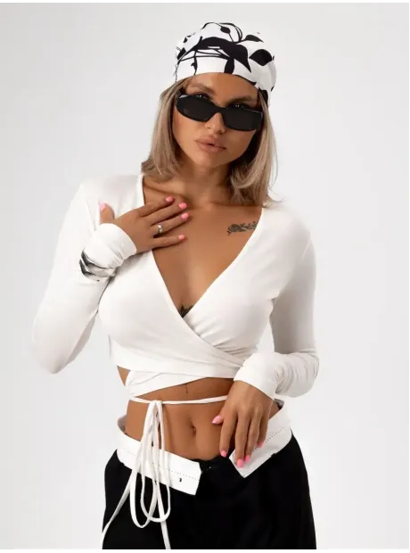Укороченный кроп топ с длинным рукавом лонгслив с завязками