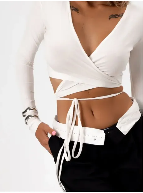 Укороченный кроп топ с длинным рукавом лонгслив с завязками