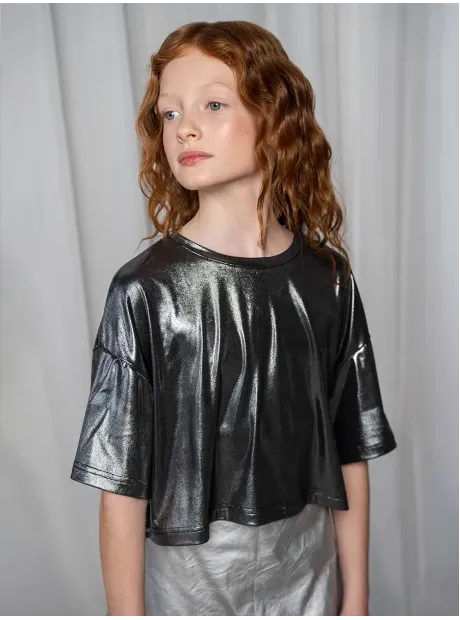 Футболка серебристая новогодняя для девочки