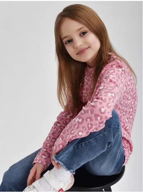 Лонгслив базовый для девочки с принтом