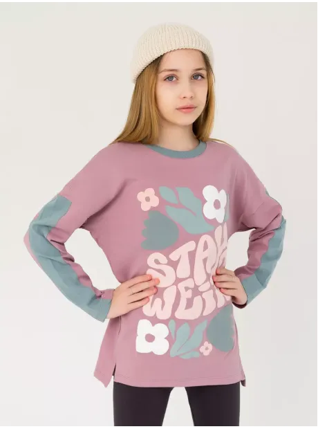 Лонгслив для девочки оверсайз с принтом