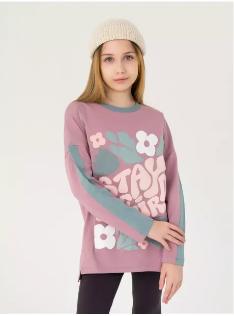 Лонгслив для девочки оверсайз с принтом