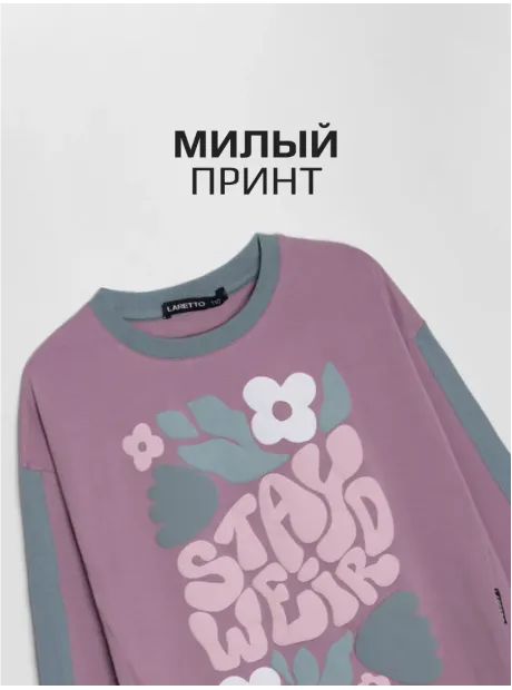 Лонгслив для девочки оверсайз с принтом