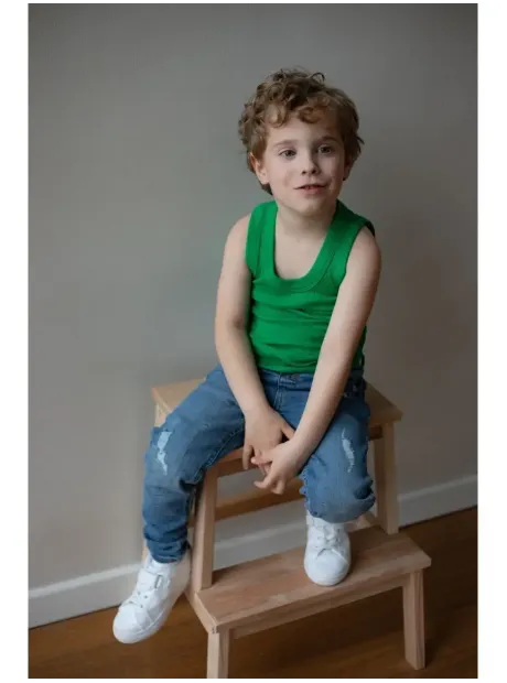 Зеленая майка детская базовая для мальчика 100% хлопок