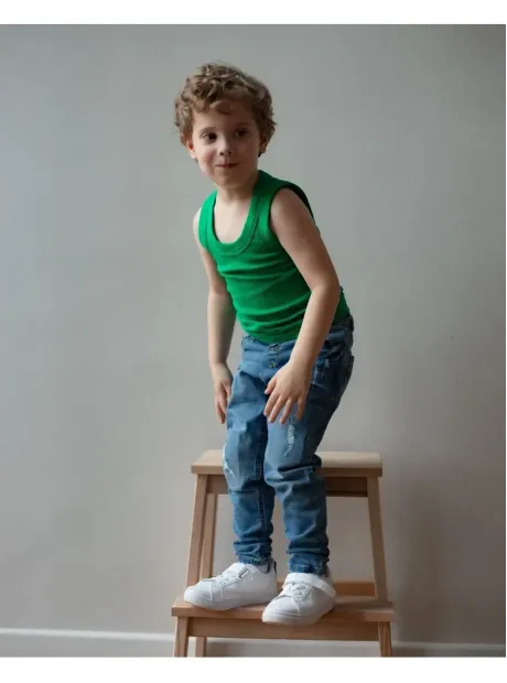 Зеленая майка детская базовая для мальчика 100% хлопок