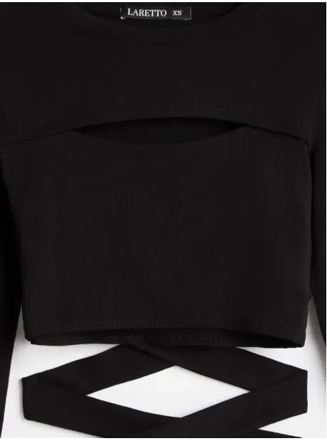 Кроп топ на завязках с длинным рукавом