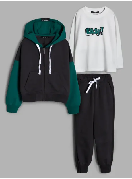 Черно-зеленый спортивный костюм тройка, детский