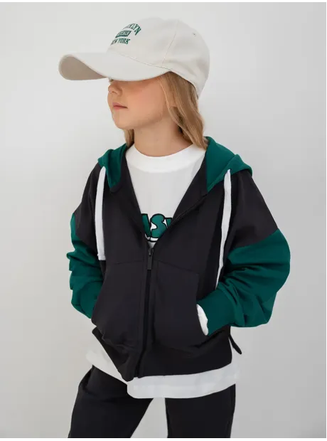 Черно-зеленый спортивный костюм тройка, детский