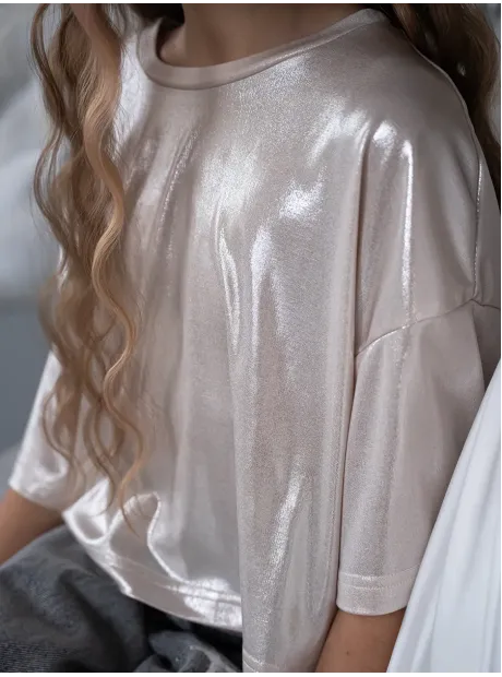 Футболка бежевая новогодняя для девочки