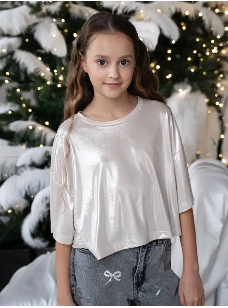 Футболка бежевая новогодняя для девочки