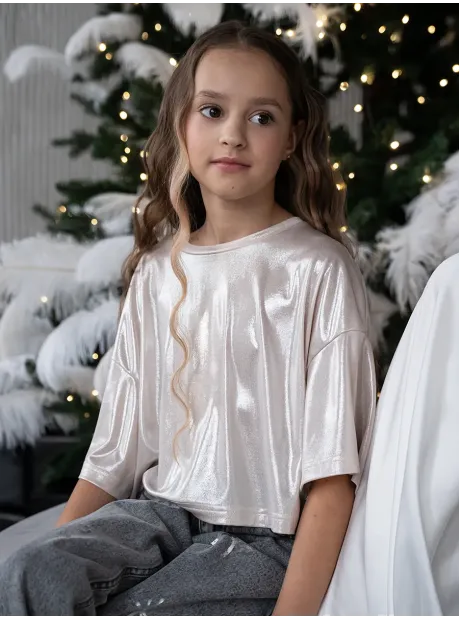 Футболка бежевая новогодняя для девочки