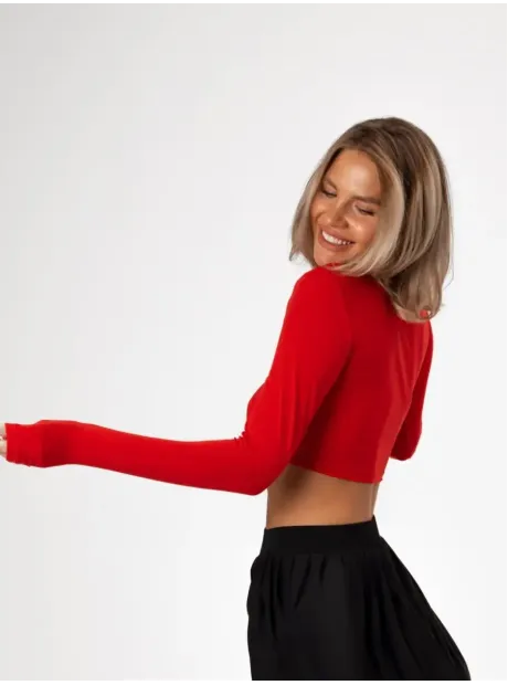 Красный топ укороченный с длинным рукавом