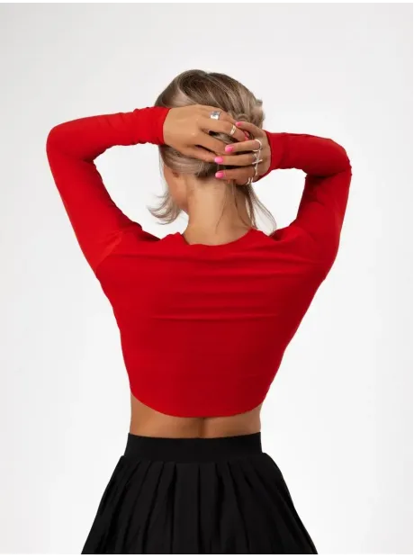 Красный топ укороченный с длинным рукавом