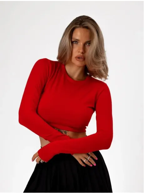 Красный топ укороченный с длинным рукавом