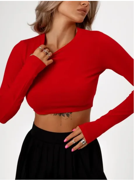 Красный топ укороченный с длинным рукавом