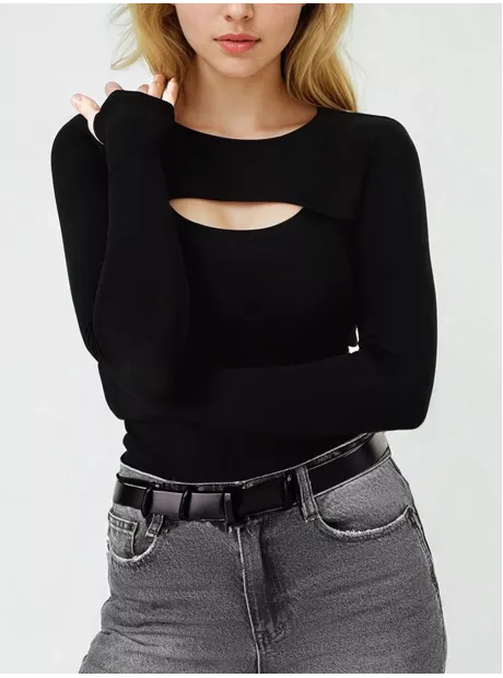 Лонгслив с вырезом трикотажный базовый