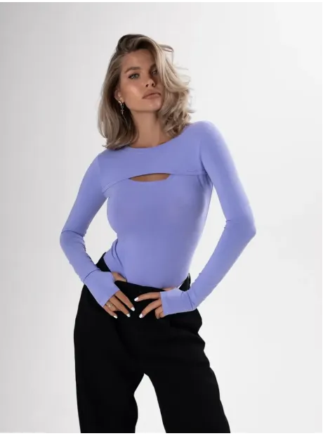 Лонгслив с вырезом трикотажный базовый