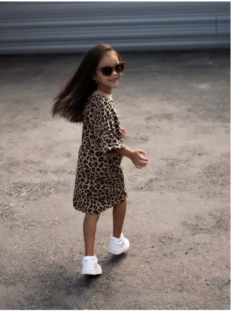 Леопардовое платье туника оверсайз для девочки