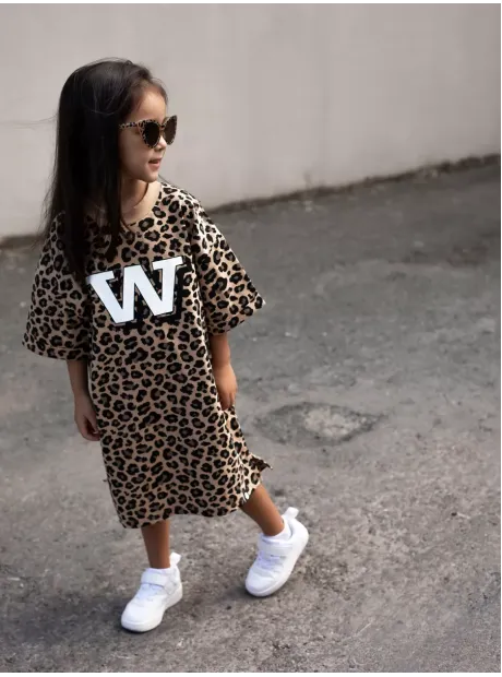 Леопардовое платье туника оверсайз для девочки