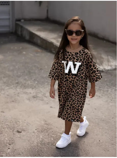 Леопардовое платье туника оверсайз для девочки