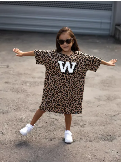 Леопардовое платье туника оверсайз для девочки