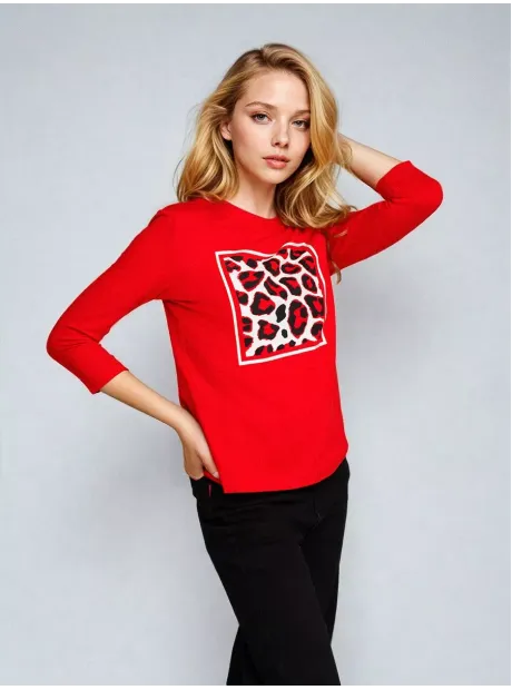 Красный лонгслив рукав три четверти