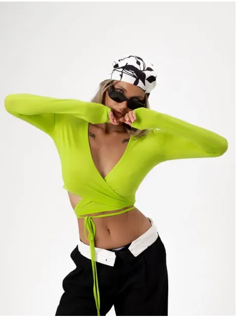 Укороченный кроп топ с длинным рукавом лонгслив с завязками