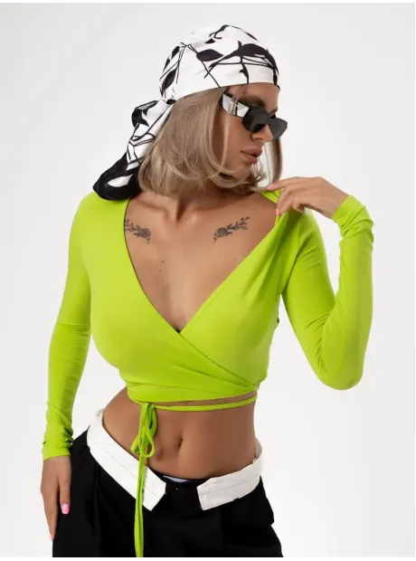 Укороченный кроп топ с длинным рукавом лонгслив с завязками