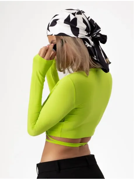 Укороченный кроп топ с длинным рукавом лонгслив с завязками