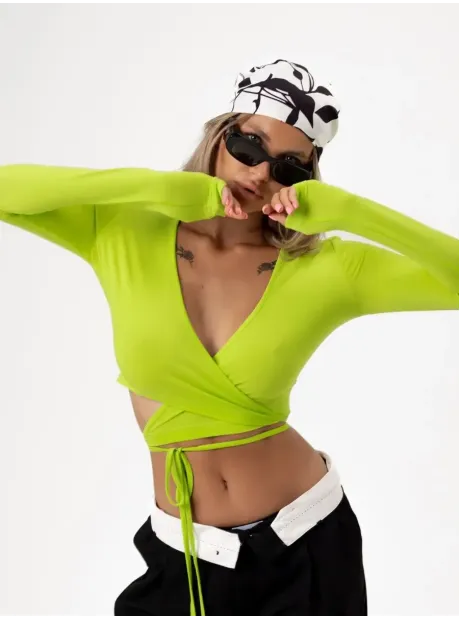 Укороченный кроп топ с длинным рукавом лонгслив с завязками