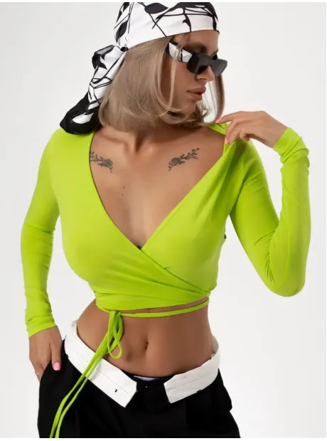Укороченный кроп топ с длинным рукавом лонгслив с завязками