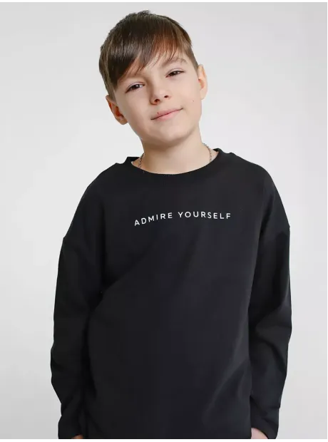 Черный лонгслив оверсайз кофта для мальчика