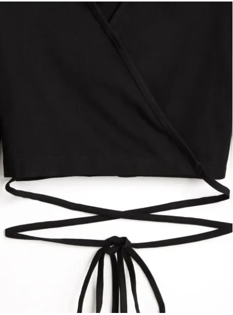 Укороченный кроп топ с длинным рукавом лонгслив с завязками