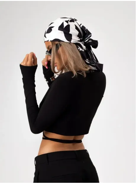 Укороченный кроп топ с длинным рукавом лонгслив с завязками