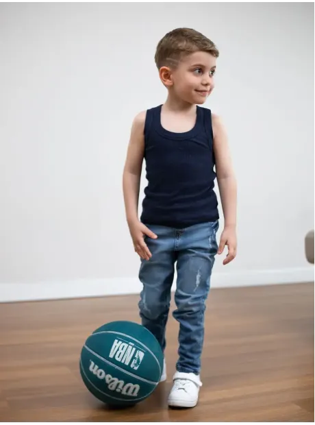 Синяя майка детская базовая для мальчика 100% хлопок