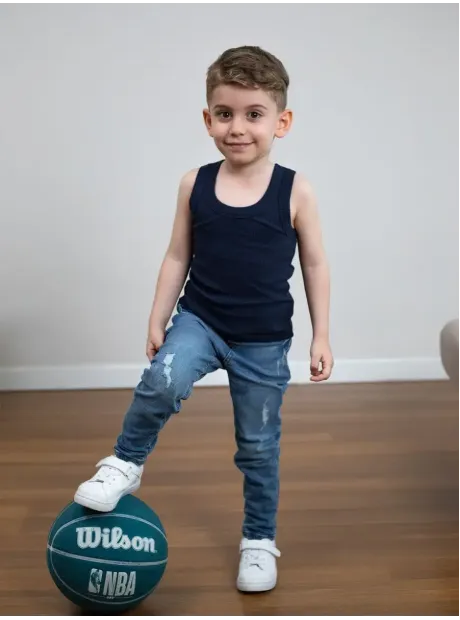 Синяя майка детская базовая для мальчика 100% хлопок