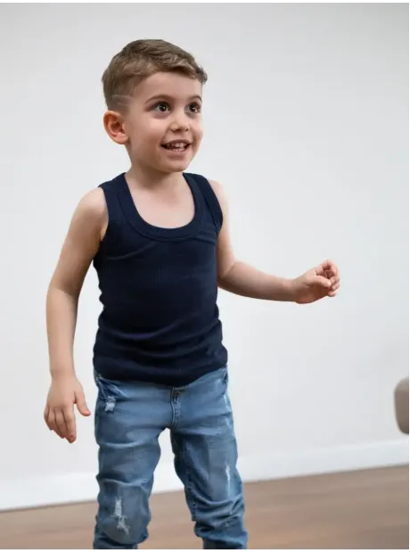 Синяя майка детская базовая для мальчика 100% хлопок