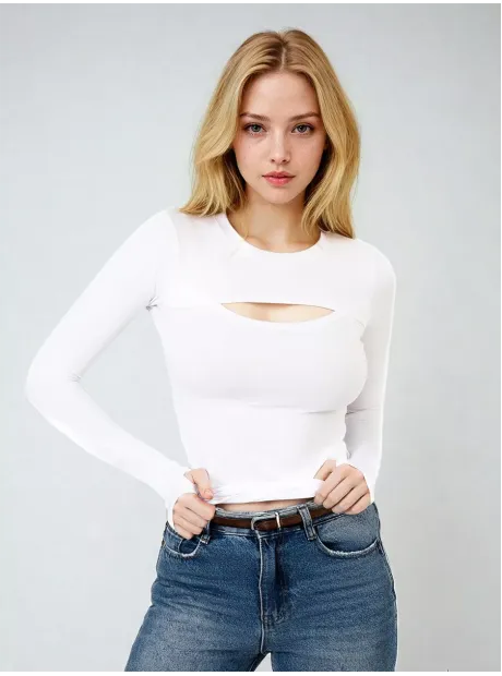 Лонгслив с вырезом трикотажный базовый