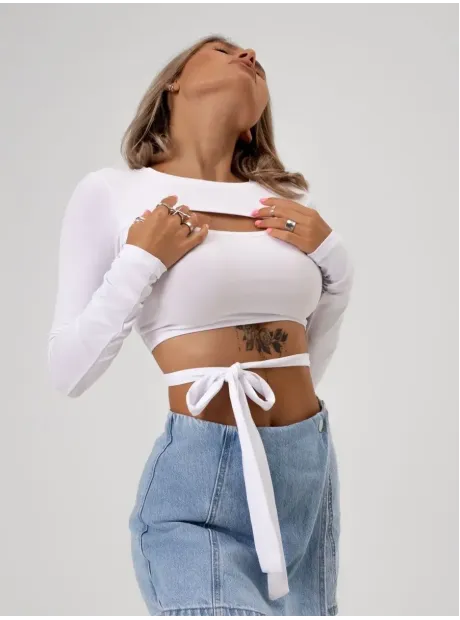 Кроп топ на завязках с длинным рукавом