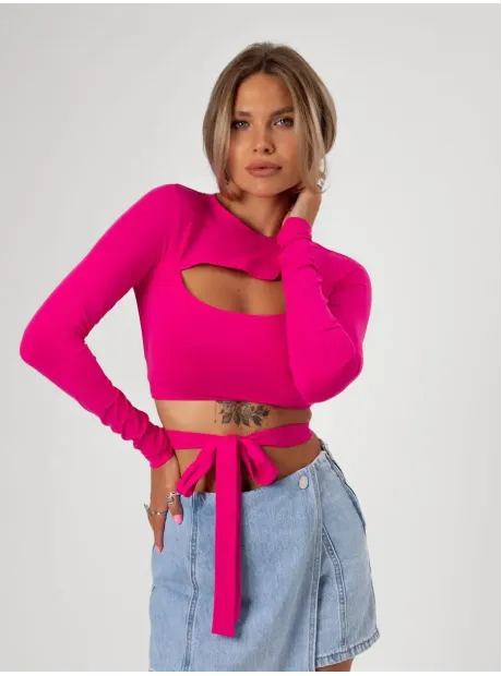 Кроп топ на завязках с длинным рукавом