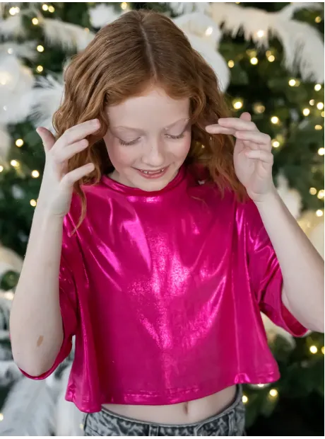 Футболка фуксия новогодняя для девочки