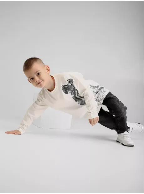 Белый лонгслив для мальчика с принтом