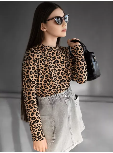 Леопардовый лонгслив оверсайз для девочки